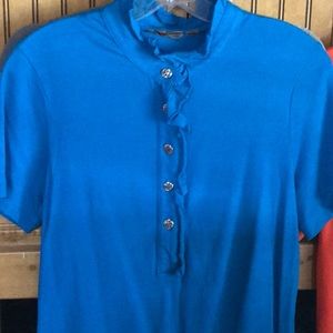 Tory Burch dark turquoise polo with silver buttons